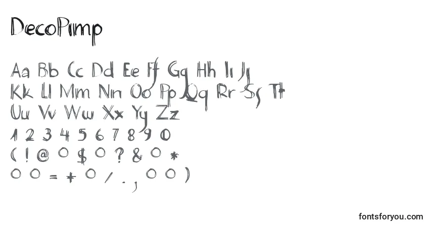A fonte DecoPimp – alfabeto, números, caracteres especiais