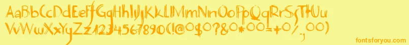 DecoPimp-Schriftart – Orangefarbene Schriften auf gelbem Hintergrund