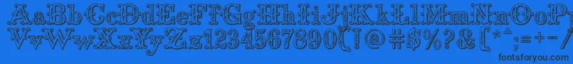 Saddlery-Schriftart – Schwarze Schriften auf blauem Hintergrund