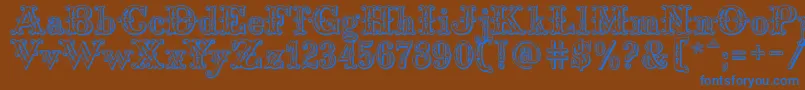 Saddlery-Schriftart – Blaue Schriften auf braunem Hintergrund