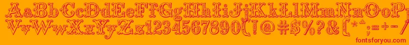 Saddlery-Schriftart – Rote Schriften auf orangefarbenem Hintergrund