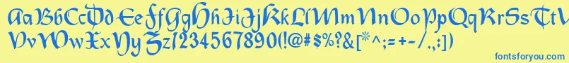 フォントOldcountry – 青い文字が黄色の背景にあります。