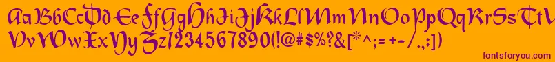 Oldcountry-Schriftart – Violette Schriften auf orangefarbenem Hintergrund