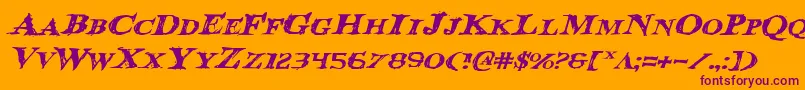 BloodCrowExpandedItalic-Schriftart – Violette Schriften auf orangefarbenem Hintergrund