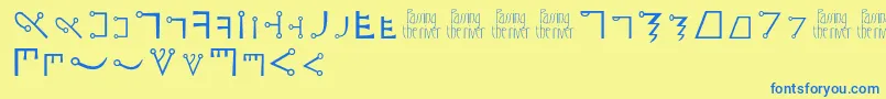 Passingtheriver-Schriftart – Blaue Schriften auf gelbem Hintergrund