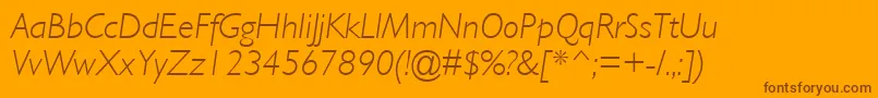 GillLightSsiLightItalic-Schriftart – Braune Schriften auf orangefarbenem Hintergrund