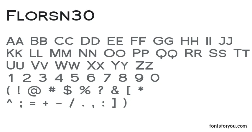 Czcionka Florsn30 – alfabet, cyfry, specjalne znaki