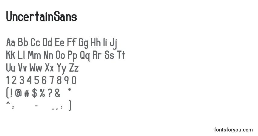A fonte UncertainSans – alfabeto, números, caracteres especiais
