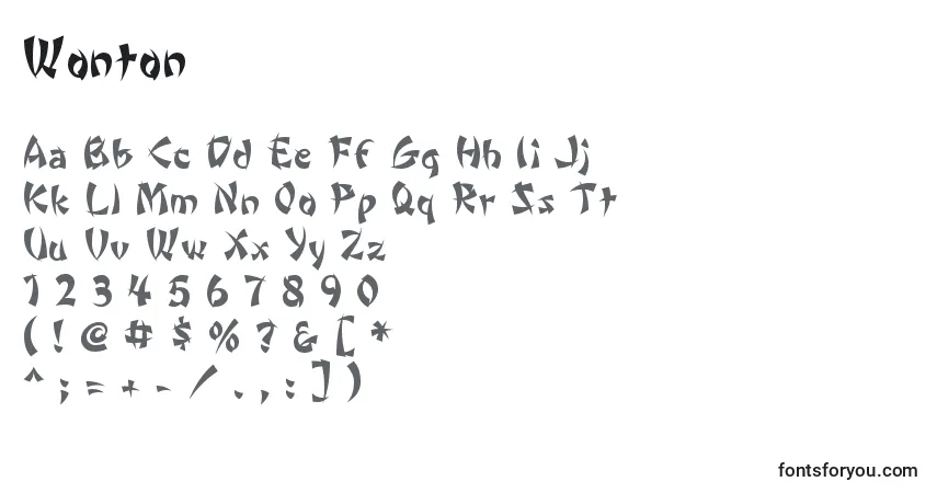 Czcionka Wonton – alfabet, cyfry, specjalne znaki