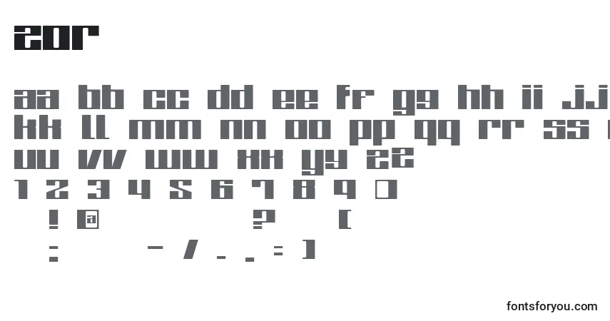 Czcionka Zor – alfabet, cyfry, specjalne znaki