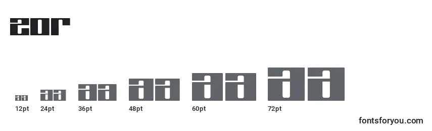 Размеры шрифта Zor
