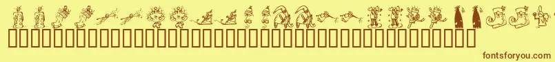 Saiba mais sobre a fonte KrChristmas2002Dings2 Fonte KrChristmas2002Dings2 – fontes marrons em um fundo amarelo