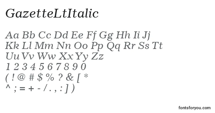 Шрифт GazetteLtItalic – алфавит, цифры, специальные символы