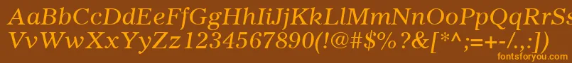 フォントGazetteLtItalic – オレンジ色の文字が茶色の背景にあります。