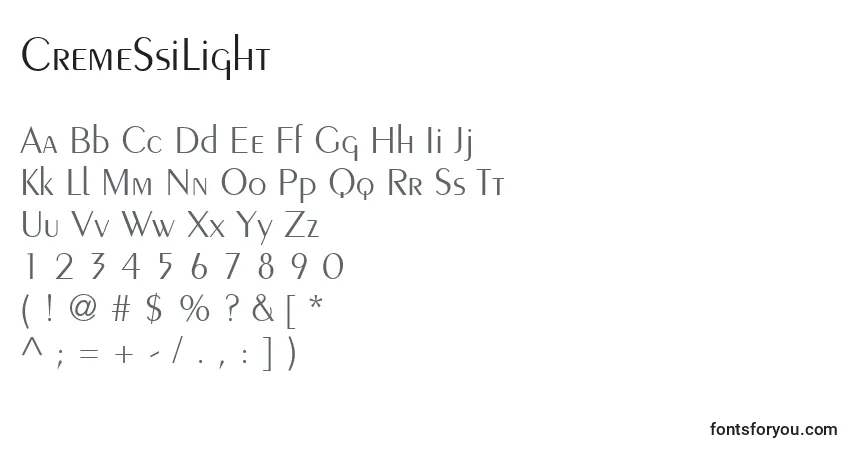 A fonte CremeSsiLight – alfabeto, números, caracteres especiais