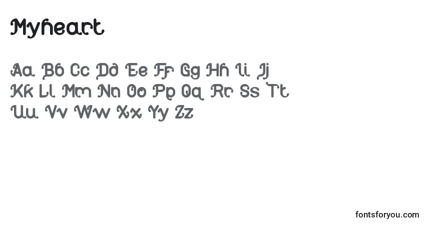 Czcionka Myheart – alfabet, cyfry, specjalne znaki