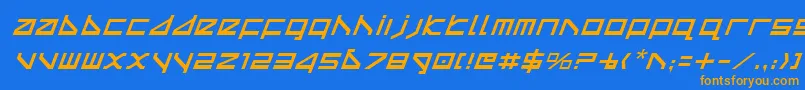 フォントDeltav2i – オレンジ色の文字が青い背景にあります。