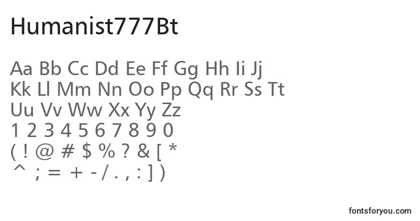 A fonte Humanist777Bt – alfabeto, números, caracteres especiais