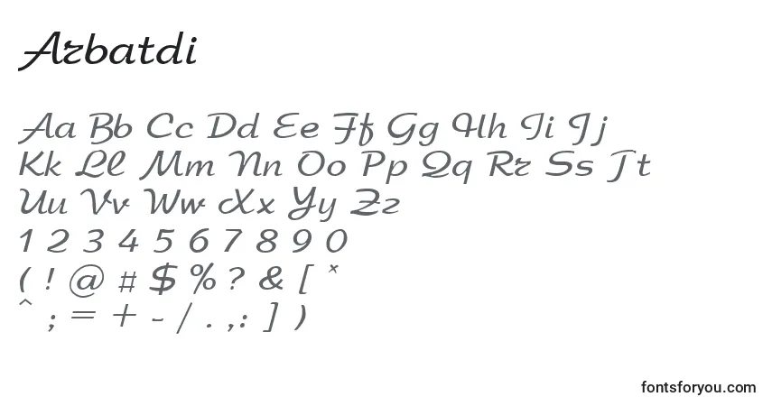 Шрифт Arbatdi – алфавит, цифры, специальные символы