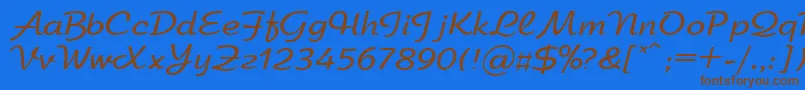 フォントArbatdi – 茶色の文字が青い背景にあります。