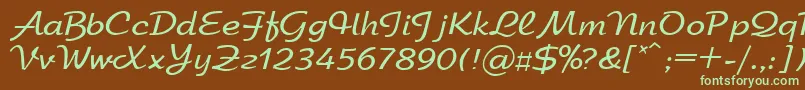 フォントArbatdi – 緑色の文字が茶色の背景にあります。