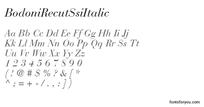 A fonte BodoniRecutSsiItalic – alfabeto, números, caracteres especiais