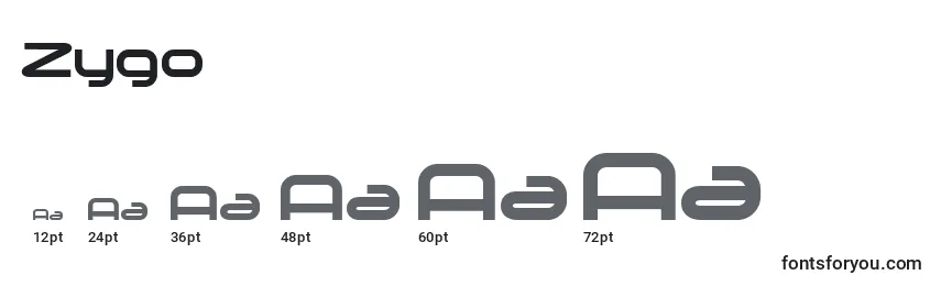 Размеры шрифта Zygo