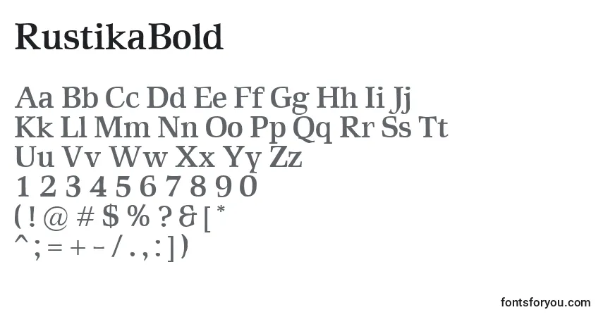 A fonte RustikaBold – alfabeto, números, caracteres especiais