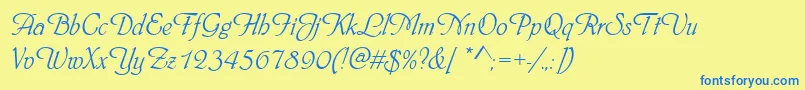 フォントPhyllisd – 青い文字が黄色の背景にあります。