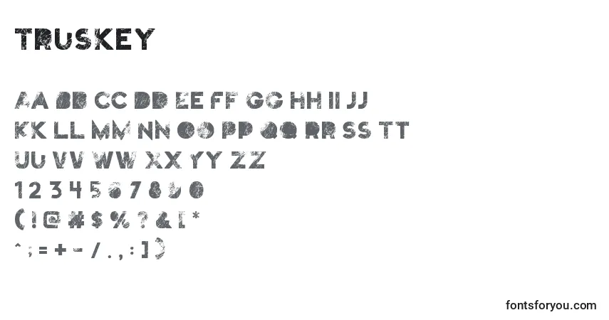 Czcionka Truskey – alfabet, cyfry, specjalne znaki