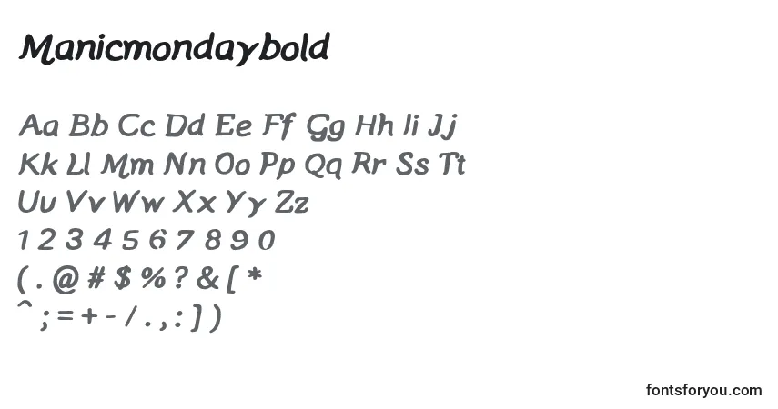 A fonte Manicmondaybold – alfabeto, números, caracteres especiais