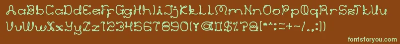 フォントEverythingMore – 緑色の文字が茶色の背景にあります。