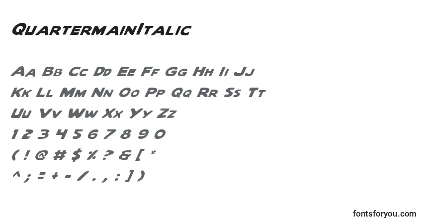 QuartermainItalic-fontti – aakkoset, numerot, erikoismerkit