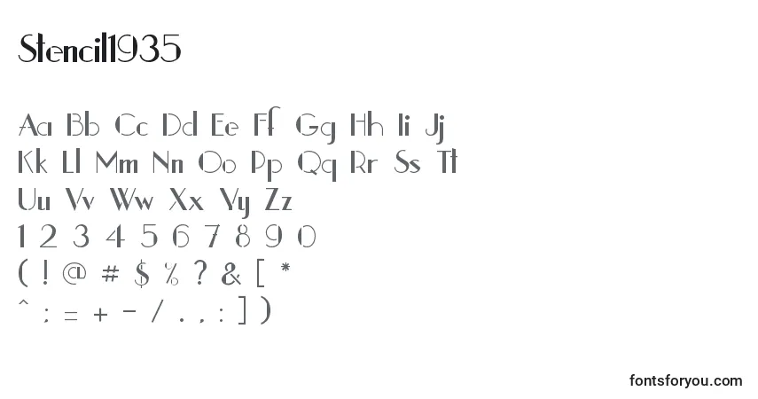Stencil1935-fontti – aakkoset, numerot, erikoismerkit