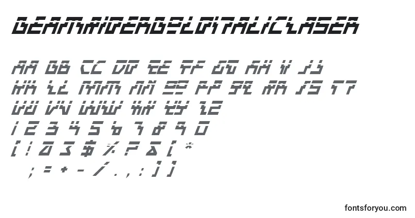 Шрифт BeamRiderBoldItalicLaser – алфавит, цифры, специальные символы