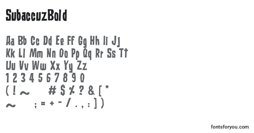 A fonte SubaccuzBold – alfabeto, números, caracteres especiais