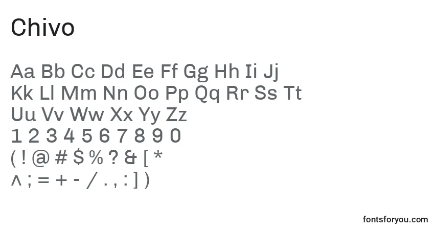 A fonte Chivo – alfabeto, números, caracteres especiais