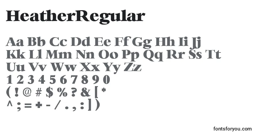 Czcionka HeatherRegular – alfabet, cyfry, specjalne znaki