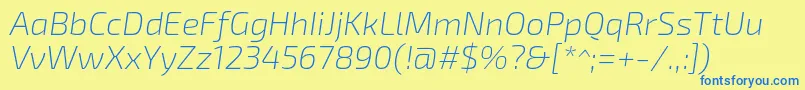 Exo2.0Extralightitalic Font – Blue Fonts on Yellow Background