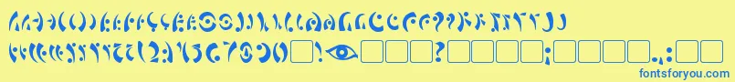 フォントMarasEye – 青い文字が黄色の背景にあります。