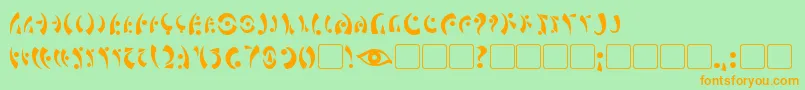 フォントMarasEye – オレンジの文字が緑の背景にあります。