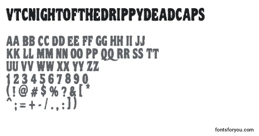 Шрифт Vtcnightofthedrippydeadcaps – алфавит, цифры, специальные символы