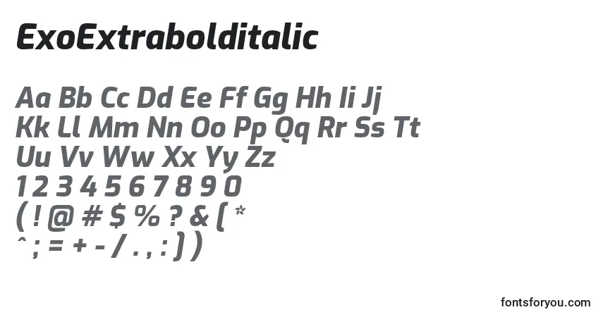 A fonte ExoExtrabolditalic – alfabeto, números, caracteres especiais