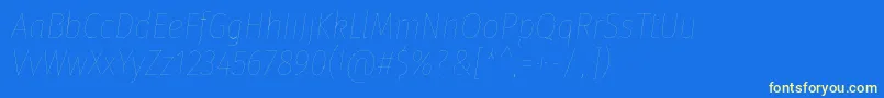 FirasanscondensedFouritalic-Schriftart – Gelbe Schriften auf blauem Hintergrund