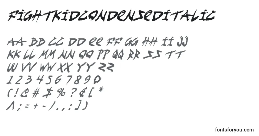 Czcionka FightKidCondensedItalic – alfabet, cyfry, specjalne znaki