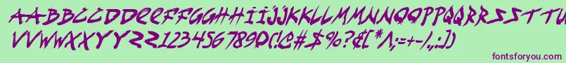 Fonte FightKidCondensedItalic – fontes roxas em um fundo verde