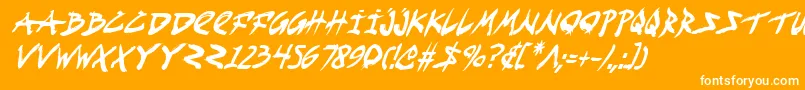 FightKidCondensedItalic-fontti – valkoiset fontit oranssilla taustalla