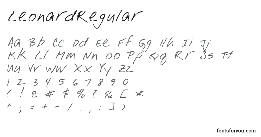 A fonte LeonardRegular – alfabeto, números, caracteres especiais