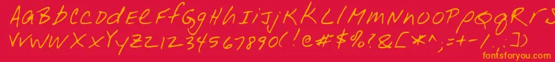 フォントLeonardRegular – 赤い背景にオレンジの文字
