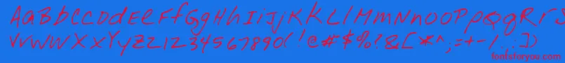 LeonardRegular-Schriftart – Rote Schriften auf blauem Hintergrund